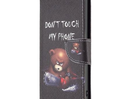 iPhone 14 Plus Læder Cover m. Pung & Print -  Don t Touch My Phone Bjørn  For Sale