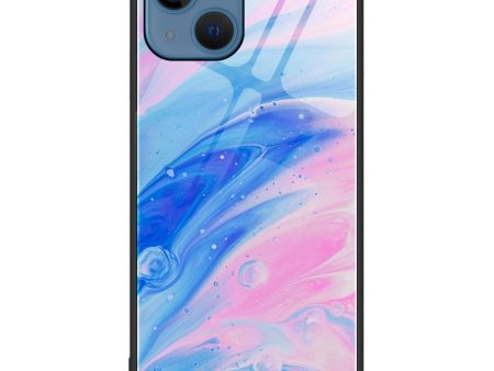 iPhone 14 Plus Plastik Cover m. Glasbagside - Blå & Lyserød Marmor Discount