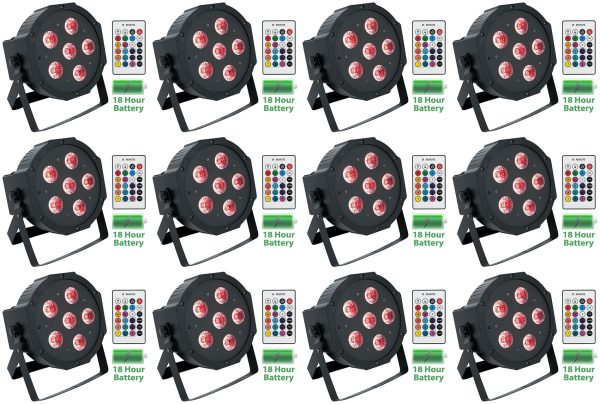 (12) Rockville BATTERY PAR 61 Rechargeable RGBWA+UV DMX DJ Wash Lights+Remotes Cheap