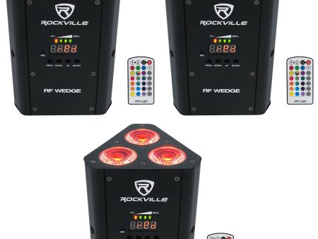 3 Rockville RF WEDGE BLACK RGBWA+UV Battery Wireless DMX DJ Up Lights+RF Remotes Sale