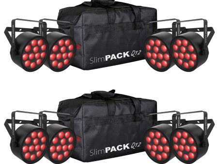 (2) Chauvet DJ SlimPACK Q12 ILS (8) SlimPAR Q12 ILS RGBA Lights+DMX Cables+Bag For Cheap