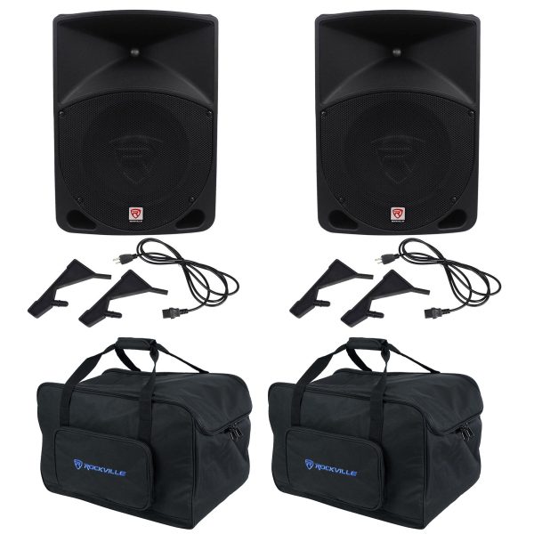 (2) Rockville RPG10 10  Powered 1200w DJ PA Speakers+Carry Bags For Discount