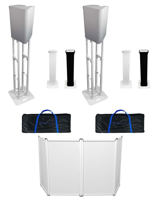 2) Rockville Portable Collapsible Totem Stands+8  DJ Speaker Cover Scrims+Facade Sale