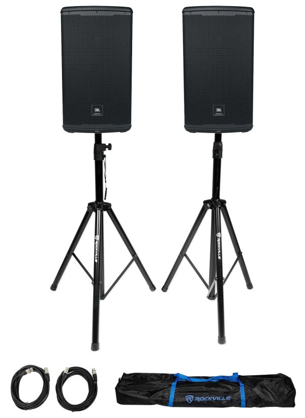 2) JBL EON712 12  1300w Powered DJ PA Speakers w Bluetooth DSP+Stands+Cables+Bag Online Sale