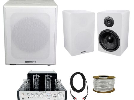 Rockville BluTube Amplifier Home Receiver+6.5  White Bookshelf Speakers+8  Sub Hot on Sale