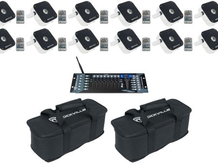 12) Rockville Mini RF1 V2 RGBWA+UV DMX DJ Party Wash Lights+DMX Controller+Bag For Discount