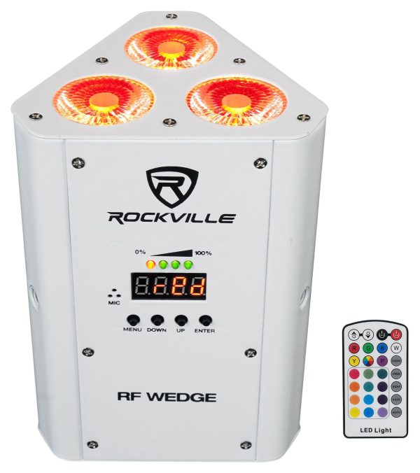 (10) Rockville RF WEDGE WHITE RGBWA+UV Battery Wireless DMX Up Lights+RF Remotes Online Hot Sale