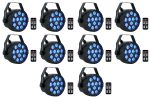 10 Rockville RockPAR TRI LED RGB Compact Par Can DJ DMX Wash Lights+Remote Black Supply