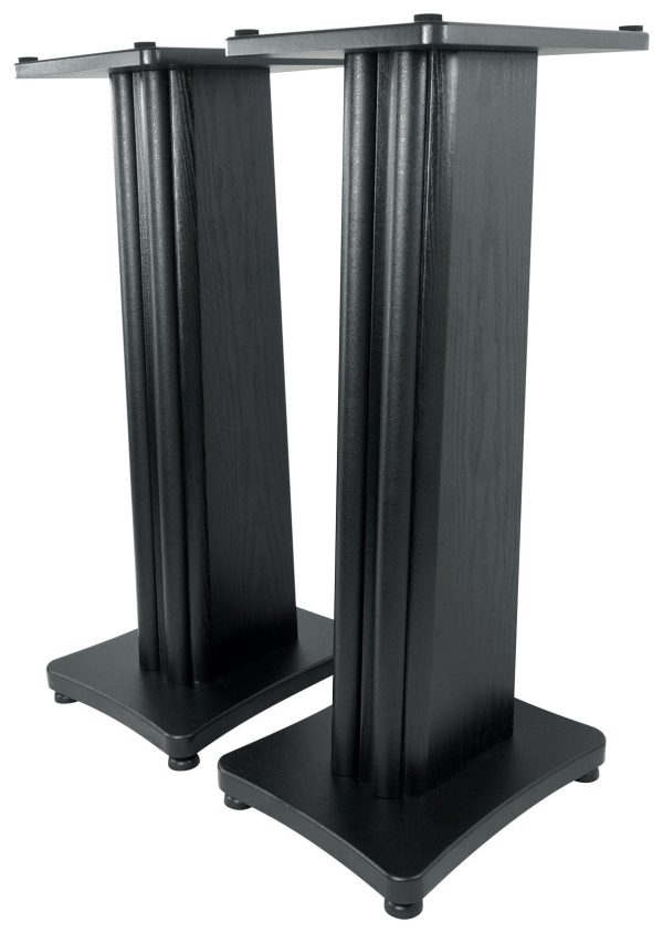 2) Rockville SS28B Premium Black Wood Grain 28  Home Speaker Stands Up to 100Lbs Online now