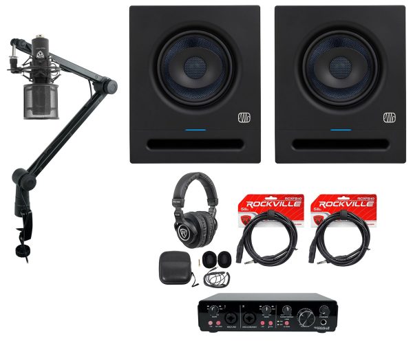 (2) Presonus Eris Pro 6 Powered 6  Studio Monitors+Interface+Mic+Headphones+Boom Online