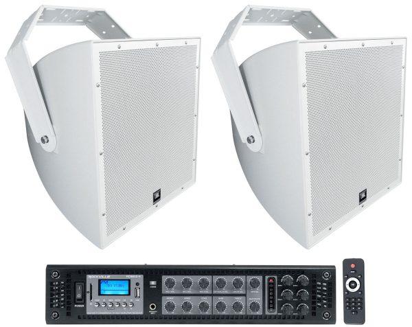 (2) JBL AWC159 15  300w Indoor Outdoor 70V Surface Mount Commercial Speakers+Amp Online Hot Sale