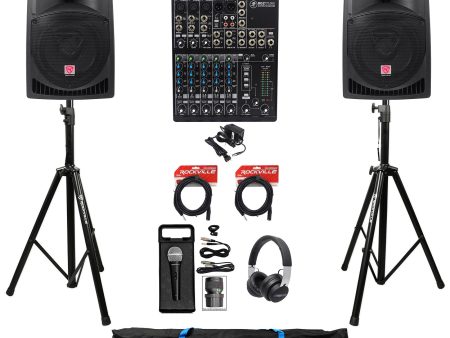 DJ Package w 2) 12  Active Speakers+Stands+Mic+Mackie Mixer+ATH-PRO7X Headphones Fashion