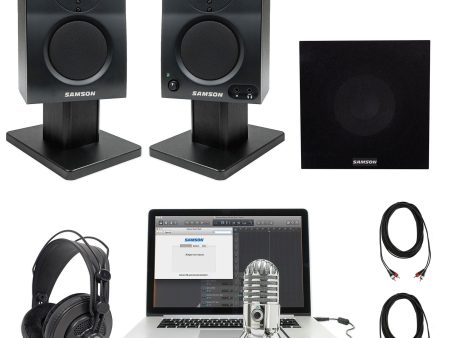 Pair Samson BT3 3  Studio Monitors w Bluetooth+Stands+Sub+Headphones+Meteor Mic For Sale