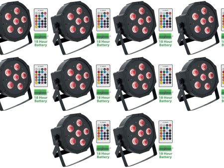 (10) Rockville BATTERY PAR 61 Rechargeable RGBWA+UV DMX DJ Wash Lights+Remotes Cheap