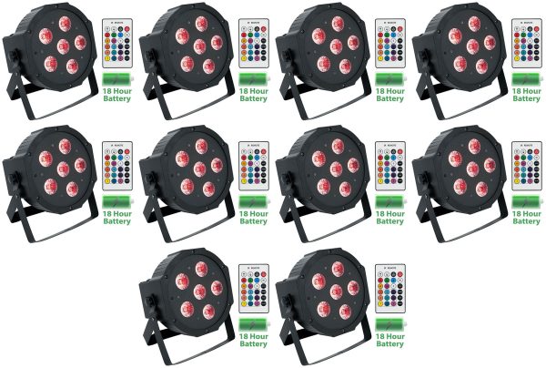 (10) Rockville BATTERY PAR 61 Rechargeable RGBWA+UV DMX DJ Wash Lights+Remotes Cheap