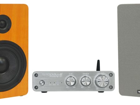 Rockville BLUAMP 21 Bluetooth Home Audio Receiver Amp+(2) 5.25  Wood Speakers For Discount