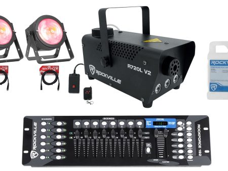 (2) American DJ DOTZ PAR 100 RF COB Par Can Lights+DMX Controller+Fogger+Cable Sale