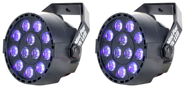 2 Eliminator Mini Par UV LED DMX Par Can Blacklights For DJ Stage Clubs Bars ADJ Sale