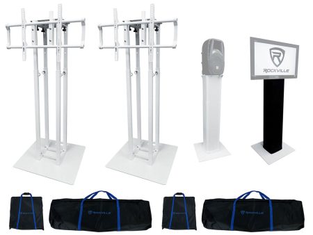 (2) Rockville RTP33-TV White Black Totem DJ Speaker Lighting Stands w  TV Mount Online Sale