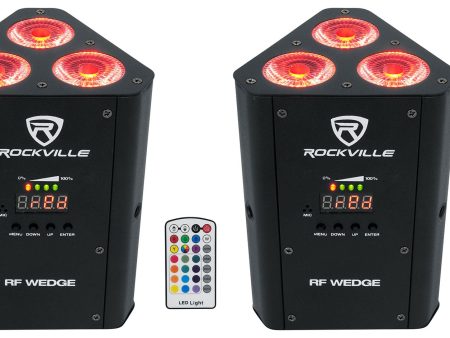 2 Rockville RF WEDGE BLACK RGBWA+UV Battery Wireless DMX DJ Up Lights+RF Remotes Supply