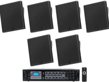 6) JBL SLP14 T-BK Sleek Low-Profile On Wall Mount 4  70v Commercial Speakers+Amp Discount