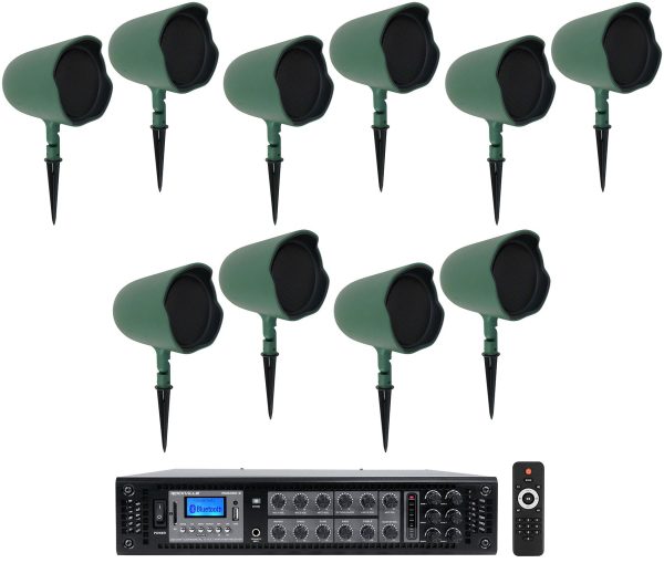 (10) JBL GSF6-GN 6.5  Landscape Ground Stake Wall 70v Commercial Speakers+Amp Fashion