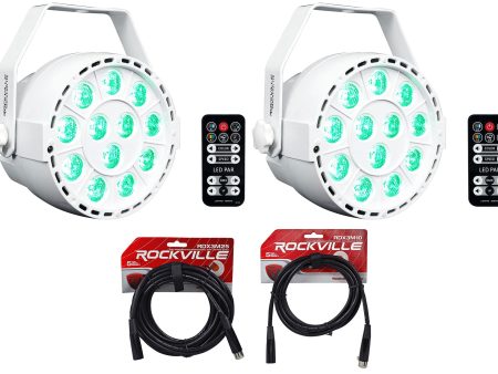 2 Rockville RockPAR TRI LED RGB Par Cans DJ White DMX Wash Lights+Remotes+Cables Sale