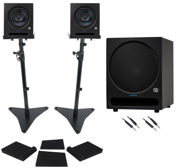 (2) Presonus Eris Pro 8 Powered 8  Studio Monitors+Stands+Pads+10  Subwoofer Fashion