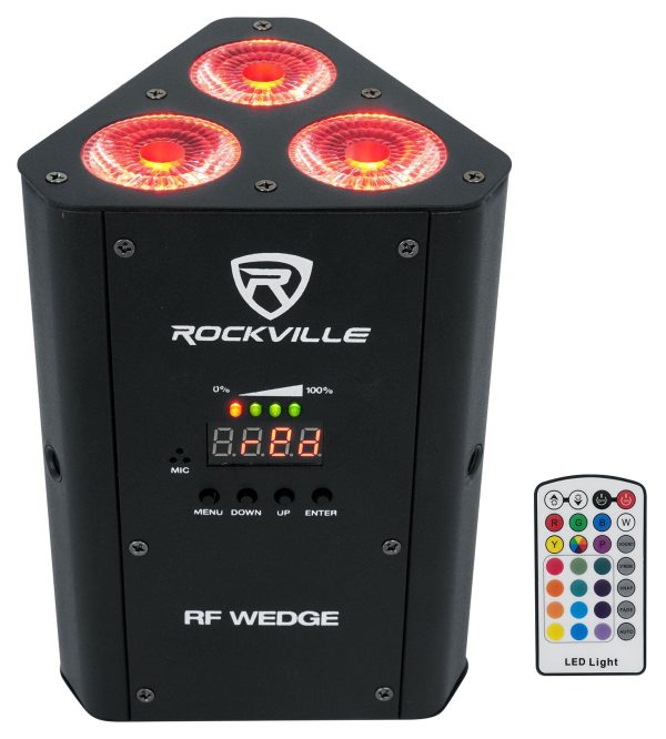 2 Rockville RF WEDGE BLACK RGBWA+UV Battery Wireless DMX DJ Up Lights+RF Remotes Supply