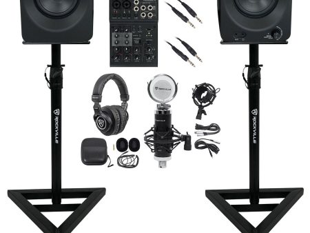 Rockville Recording Kit 4  Bluetooth Studio Monitors+Mixer+Headphones+Mic+Stands Sale