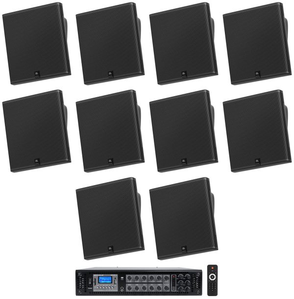 10 JBL SLP14 T-BK Sleek Low-Profile On Wall Mount 4  70v Commercial Speakers+Amp Online Sale