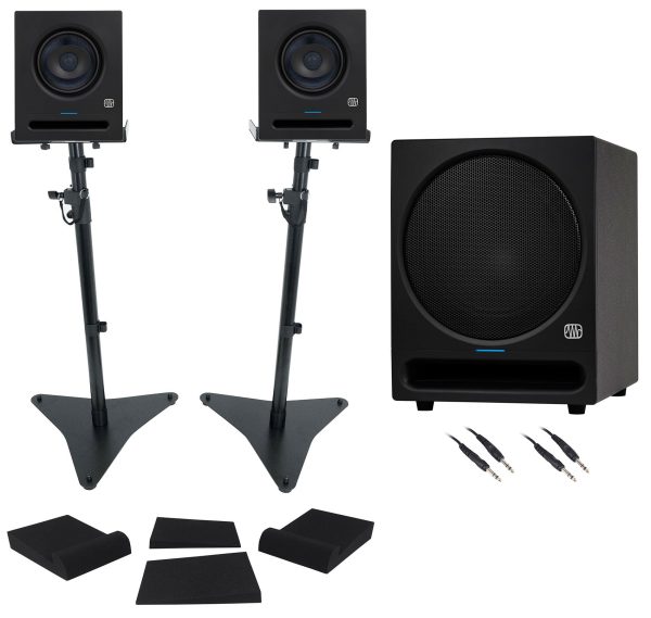 (2) Presonus Eris Pro 6 Powered 6  Studio Monitors+Stands+Pads+10  Subwoofer Discount