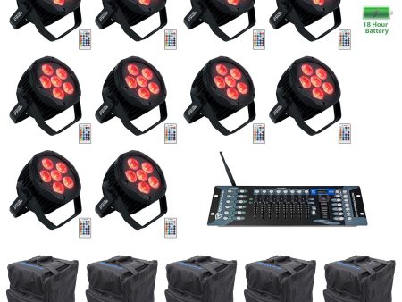 (10) Rockville BEST PAR H2O Water Resistant Lights+Bags+Wireless DMX Controller Fashion