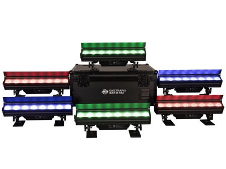 American DJ ADJ ElectraPix Bar 8 Pak (6) DMX RGBAL+UV Bar Lights w  Flight Case For Sale