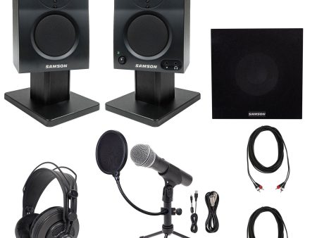 Pair Samson BT3 3  Studio Monitors w Bluetooth+Stands+Sub+Headphones+USB Mic Supply