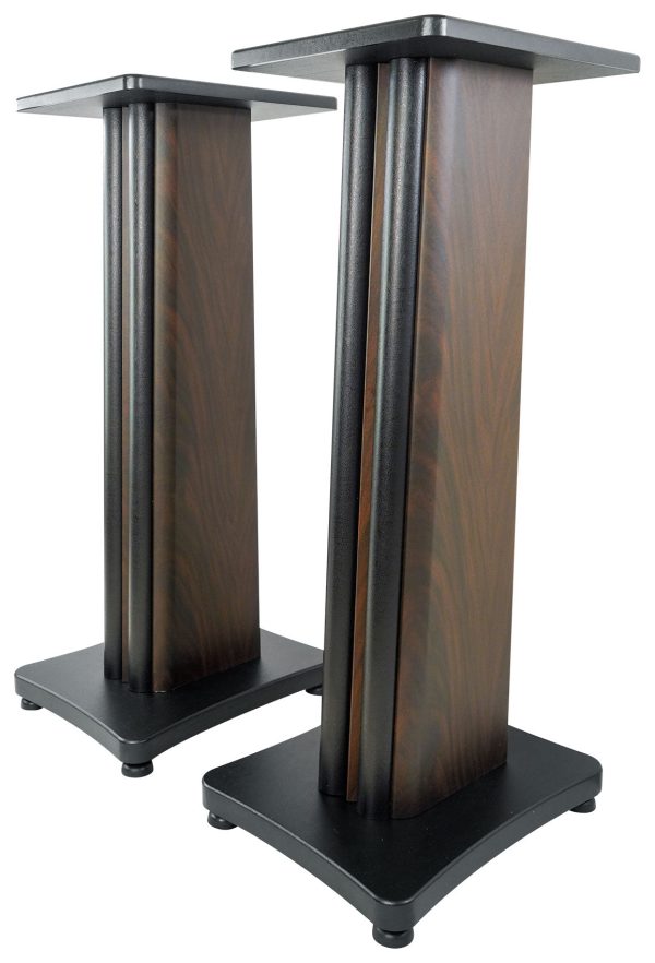 2) Rockville SS28D Premium Dark Wood Grain 28  Home Speaker Stands Up to 100Lbs For Sale