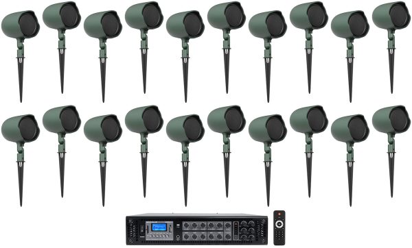 (20) JBL GSF3-GN 6.5  Landscape Ground Stake Wall 70v Commercial Speakers+Amp For Cheap