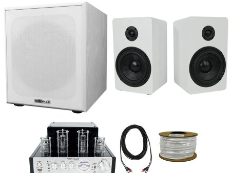 Rockville BluTube Amplifier Home Receiver+5.25  White Bookshelf Speakers+10  Sub For Sale