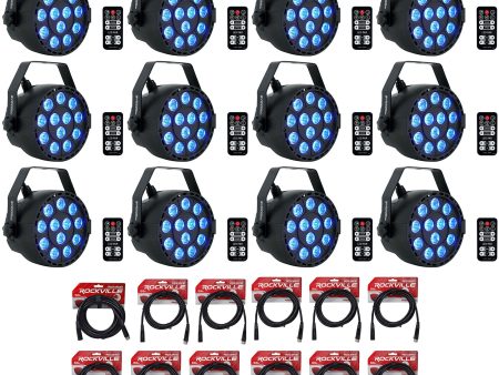 (12) Rockville RockPAR TRI LED RGB Black DMX Par Wash DJ +Remotes+Cables Online