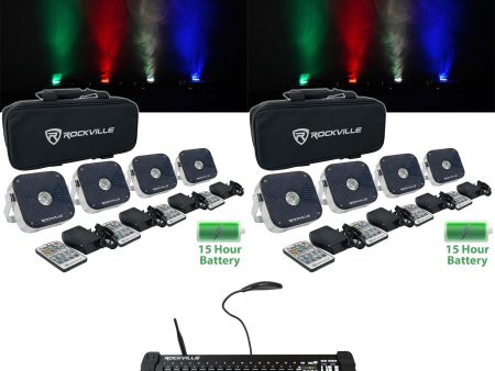 Rockville 8 PACK MINI RF1 V2 DJ Up Lights+Bag+RF Remote+Wireless DMX Controller Hot on Sale