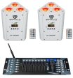 (2) Rockville RF WEDGE WHITE RGBWA+UV Battery Wireless DMX Up Lights+Controller on Sale