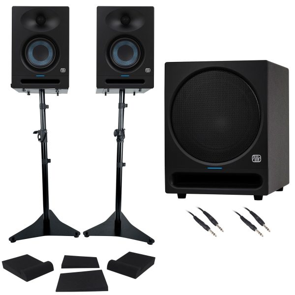 2) Presonus Eris Studio 5 Powered Active 5  Studio Monitors+Stands+10  Subwoofer For Sale