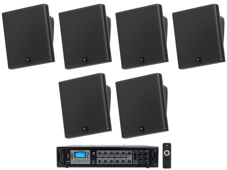 6) JBL SLP12 T-BK Sleek Low-Profile On Wall Mount 3  70v Commercial Speakers+Amp For Discount