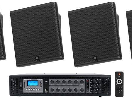 4) JBL SLP14 T-BK Sleek Low-Profile On Wall Mount 4  70v Commercial Speakers+Amp Online Sale