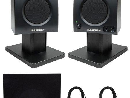 Pair Samson BT3 MediaOne 3  Powered Studio Monitors w Bluetooth+Stands+Subwoofer Supply