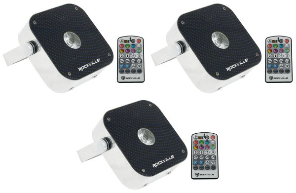 (3) Rockville Mini RF1 V2 RGBWA+UV DMX DJ Party LED Wash Lights+4-Ch RF Remote Online now