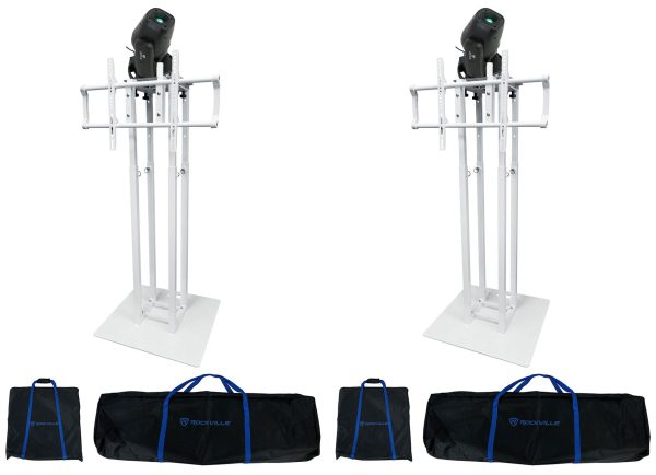 (2) Rockville ROCK SPOT 260W DJ Moving Head Spot Lights+White Totem TV Stands Sale