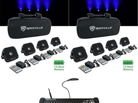 Rockville 8 PACK MINI RF1 V2 Black Up Lights+Bag+Remote+Wireless DMX Controller Discount