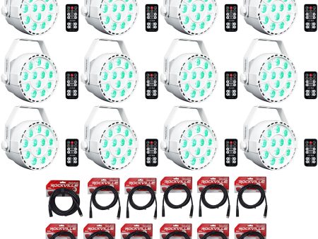 (12) Rockville RockPAR TRI LED RGB White DMX Par Wash DJ Lights+Remotes+Cables Fashion