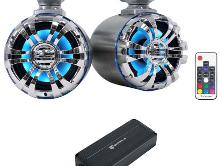 (2) Rockville 5.25  LED Metal Tower Speakers+Bluetooth Amplifier For ATV UTV RZR Online Hot Sale